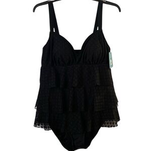 NWT Size 18 Bal Harbour Tiered one piece Elegant Black Swimsuit